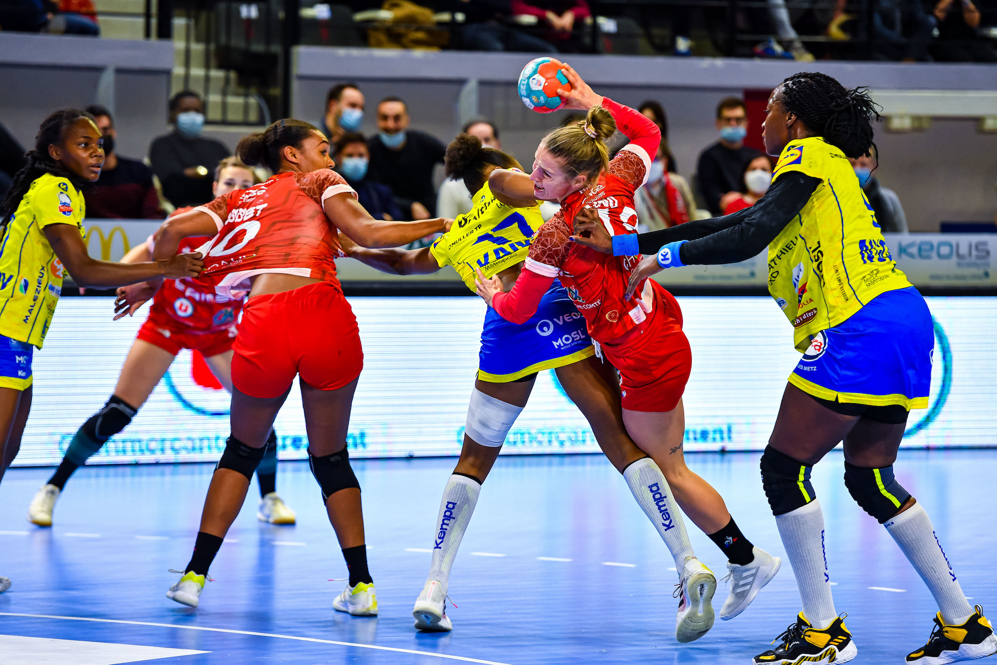 Line UNO of Besancon during the French Ligue Butagaz Energie women’s handball match between Besancon and Metz on February 2, 2022 in Besancon, France. (Photo by Baptiste Fernandez/Icon Sport)